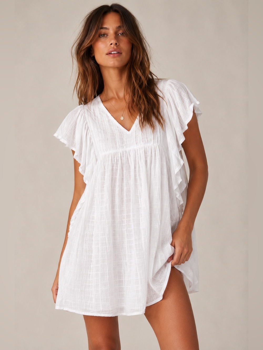World Market White Cotton Butterfly Sleeve Babydoll Dress S/M Boho
